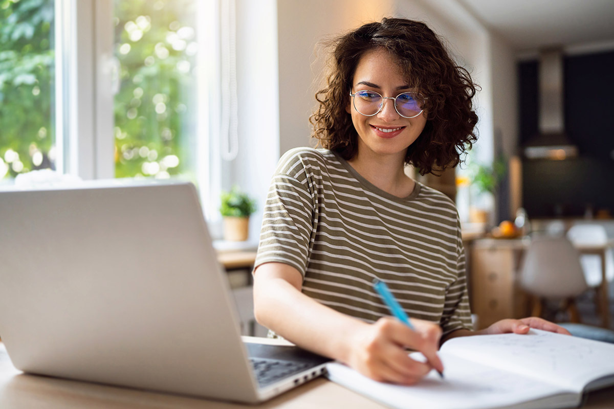 woman attending online class